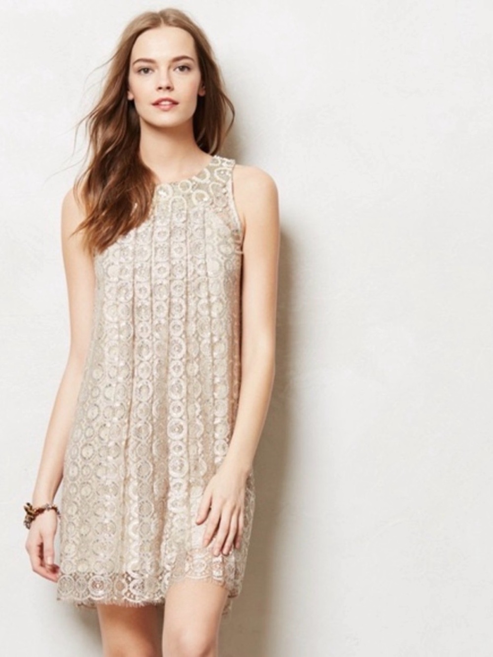 Sachin + Babi for Anthropologie Joyeux champagne silver metallic swing dress - Picture 2 of 11